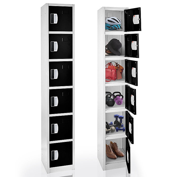 Black 72" 6-Tier Steel Storage Locker with Digital Lock