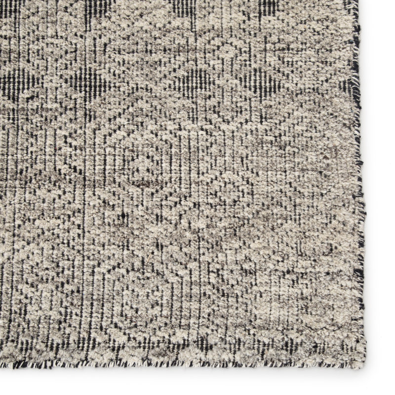 Abelle Wool Geometric Area Rug in Jet Black/Cloudburst/Ash, Rectangle 5' x 8'