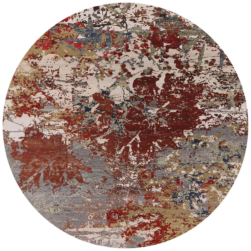 Tapis rouge / brun / gris Cardonaghy, Rond 7 pi