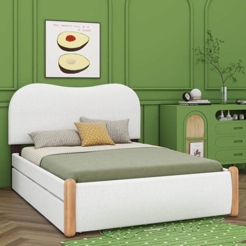 Pieds de lit en bois rembourrés, Blanc, Lit double