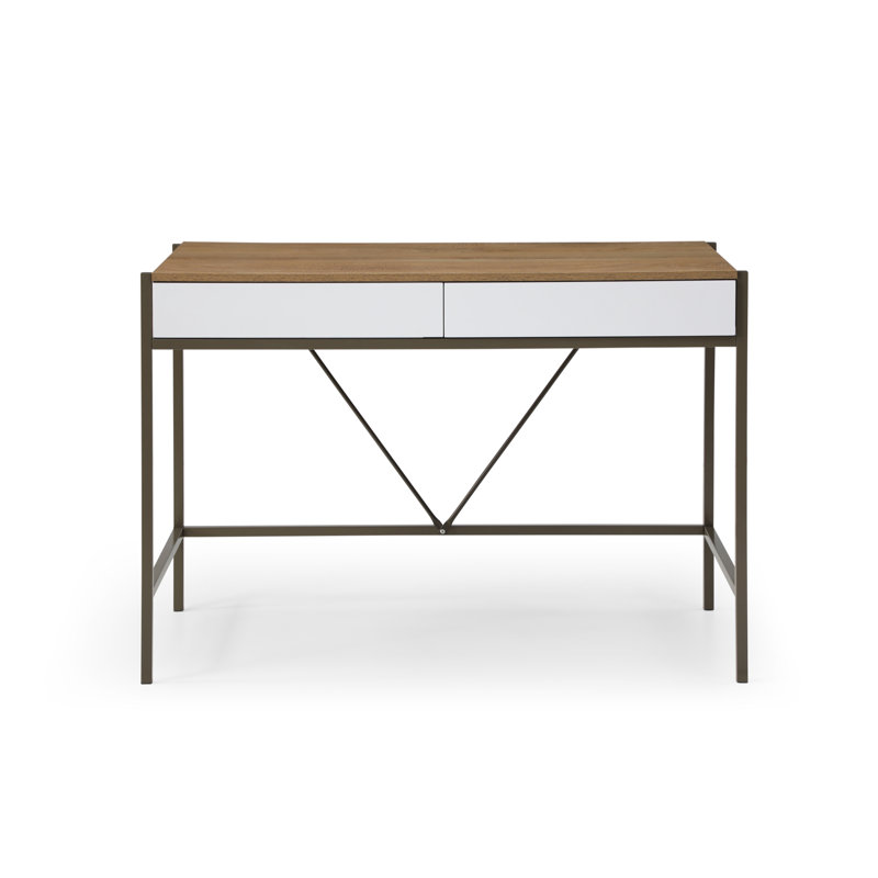 Bureau avec 2 tiroirs de rangement, Naturel / bronze