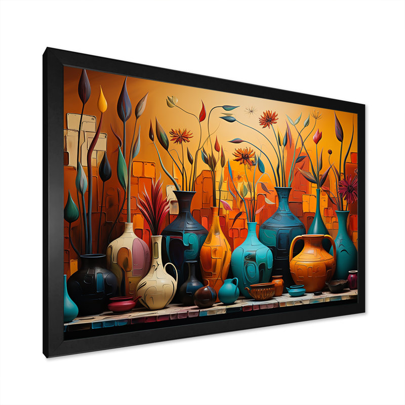 «Orange Boho Pottery Expressions I», art sur toile Boho Pottery, H 12 po x l 20 po x P 1 po, Cadre d'angle fermé noir