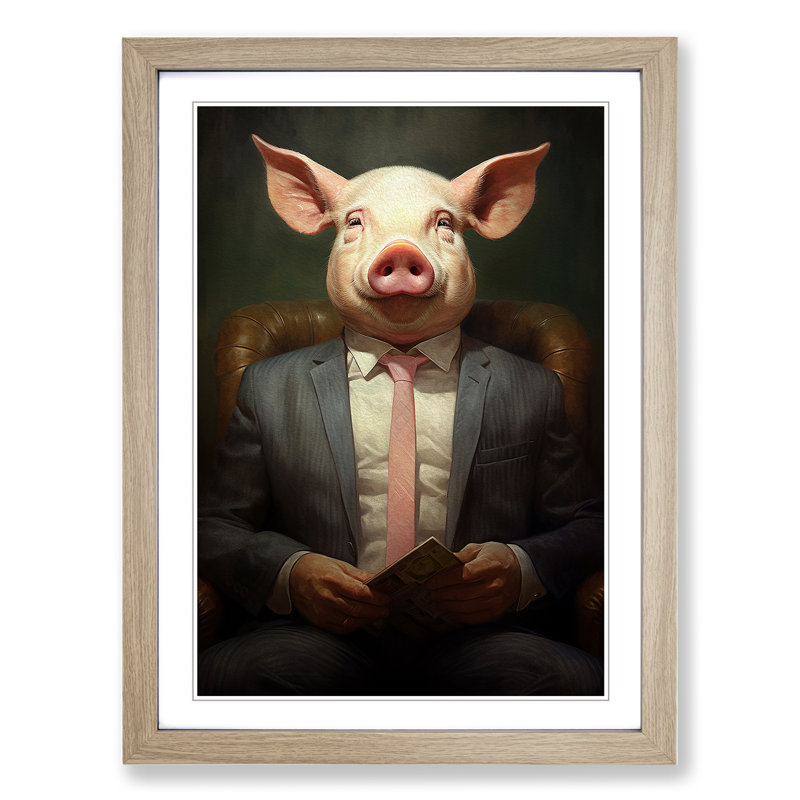 Pig Dadaism - Single Picture Frame Print on Wood, Oak, 46" H x 34" W x 2" D