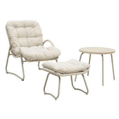 3-Piece Woven Rope Patio Lounge Chair With Ottoman And Side Table