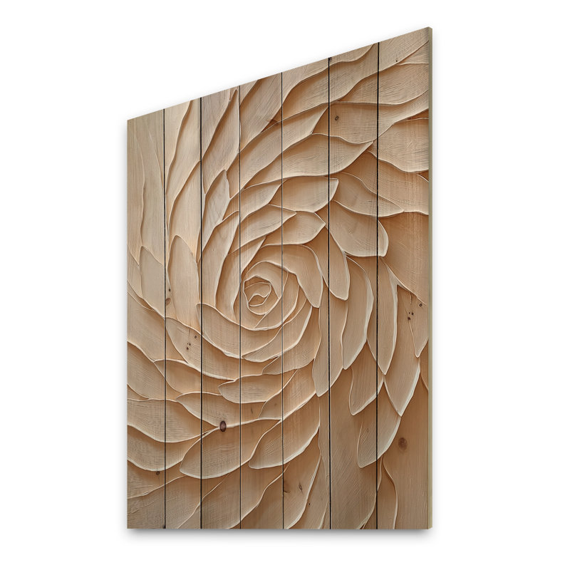 Beige Radiant Swirl Vortex I - Botanicals Wood Wall Decor On Natural Pine Wood, 20" H x 10" W x 0.78" D