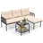 3-Piece L Shaped Patio Furniture Set w/Tempered Glass Table Back & Seat Cushions