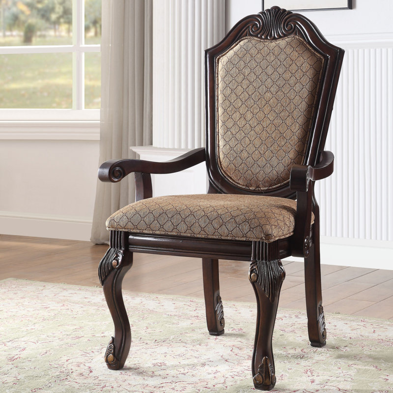 Ensemble de 2 chaises avec accoudoirs beiges et espresso avec dossier arqué