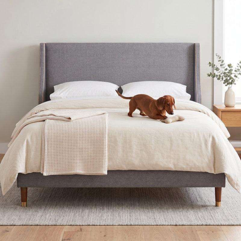 Melaya Wingback Upholstered Platform Bed Frame, Dark Gray, Queen