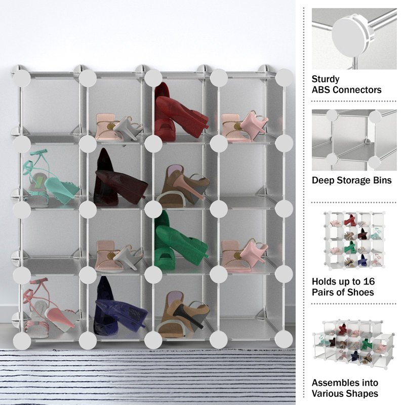 Cube Organizer- 16 Cube Shelves with Interlocking, Customizable, Stackable Modular Cubby Shelving for Organization and Storage by Lavish Home