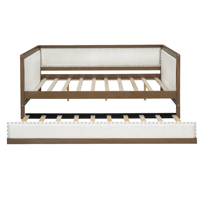 Modern Upholstered Daybed with Trundle and Nailhead Decoration, Full, Wood