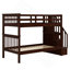 Lit superposé simple au-dessus de simple avec rangement et garde-corps pour chambre à coucher, dortoir, couleur espresso Stairway-1438960916