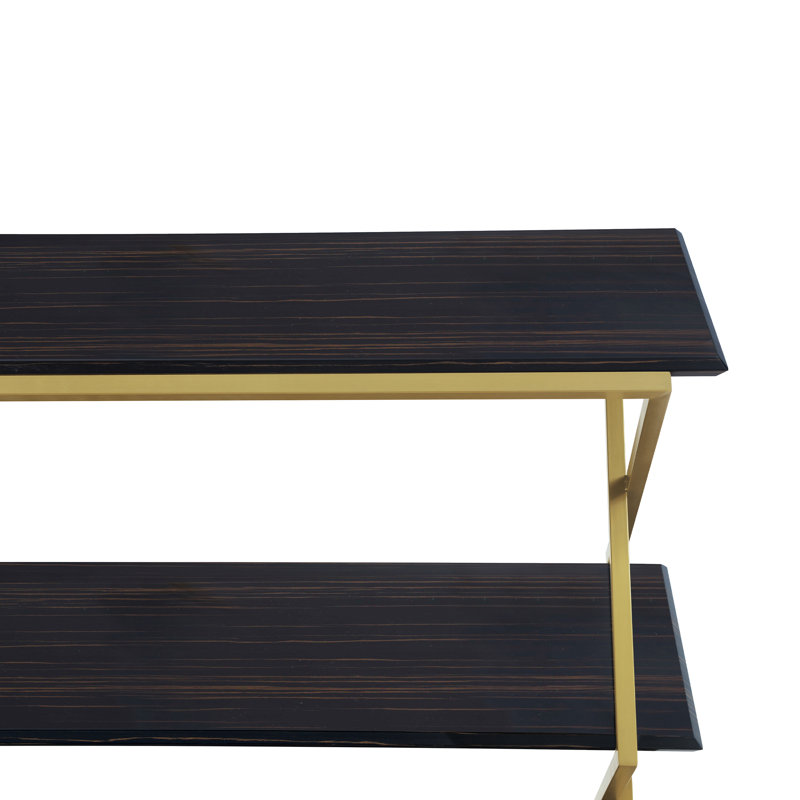 Mccoll 59'' Console Table, Dark Brown Top/Brushed Gold Base