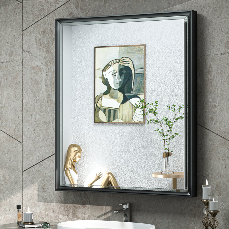 Cyrille Recessed & Surface Framed Medicine Cabinet with Mirror and Shelves, Black, 30" H x 26" W x 5.2" D