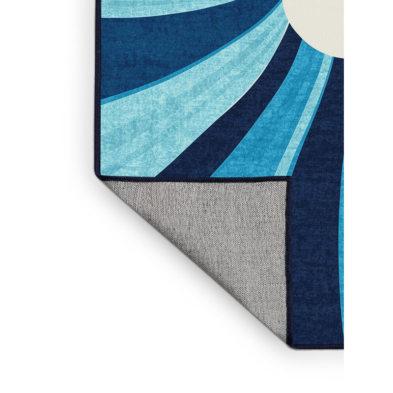 Tapis rayé bleu lavable à la machine Cain, 5 x 7