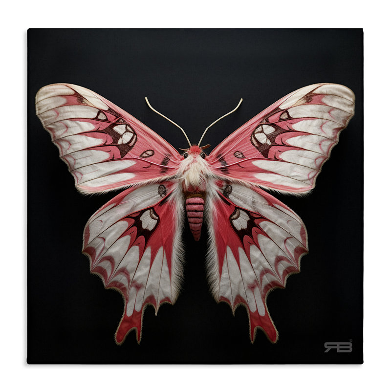 Art mural rouge et blanc sur papillon de nuit par Roozbeh Bahramali, H 36 po x l 36 po