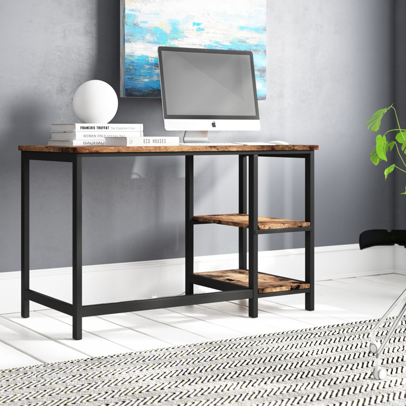 Vaillancourt Writing Desk, Rustic Brown, 75cm H x 120cm W x 60cm D, Black