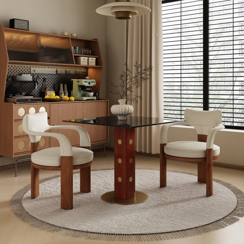Table de salle à manger contemporaine de 33 po avec pieds en noyer et accents dorés Contemporary Luxe, Gris