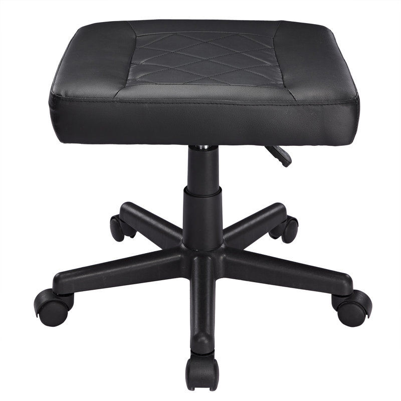 Height Adjustable Rolling Foot Stool, PU Leather Ottoman with Wheels, Rolling Ottoman Stool with Casters, Mobile Vanity Stool for Office Desk, Makeup Room, Salon, Living Room