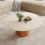Table basse ronde en travertin moderne avec piédestal en bois massif-1068650550-1068650549
