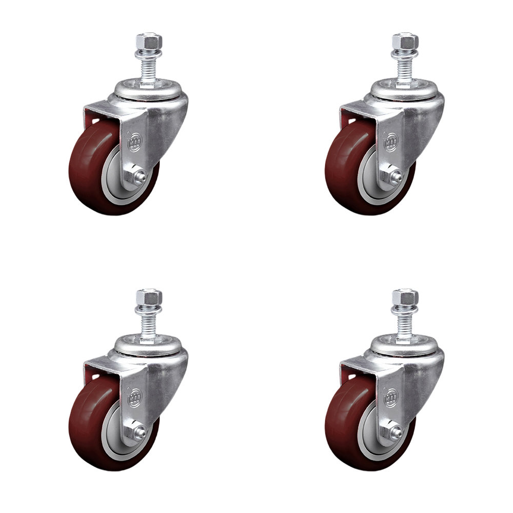 Service Caster 3 Inch_Polyurethane Wheel Swivel ½ Inch Threaded Stem ...
