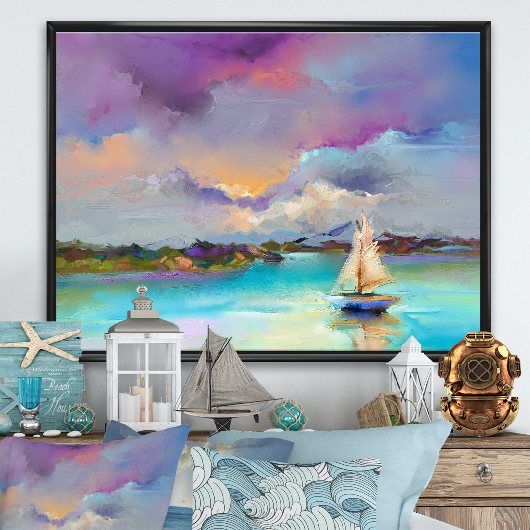 " Impressionist Seascape With Little Ships III " Painting Print East Urban Home 