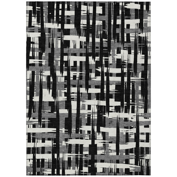 Machine Washable Indoor/Outdoor Chantille Black Rug
