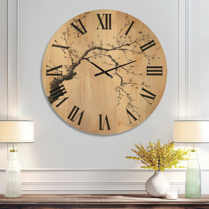 Horloge murale en bois Japandi « Branche de prunier tranquille », Très grand