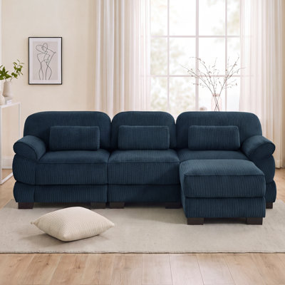 Canapé d'angle modulaire surdimensionné en forme de L, canapé trois places avec pouf, tissu velours côtelé, pour salon, chambre ou appartement