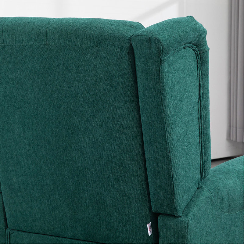 Fauteuil d'appoint capitonné à boutons avec haut dossier à oreilles, accoudoirs rembourrés arrondis et siège rembourré épais, vert foncé
