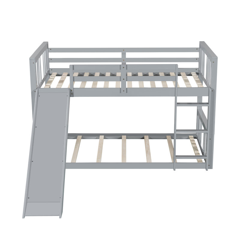 Lit superposé bas avec glissière réversible, Simple sur simple, Gris 1