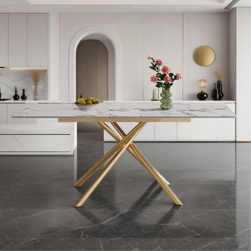 Table de salle à manger rectangulaire 59 po avec rallonge rétractable 59 po, Doré