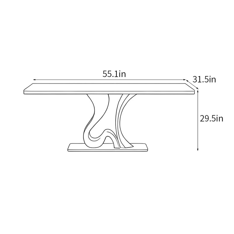 Simple light luxury rectangular dining table, 29.5'H x 55.1"L x 31.5"W