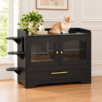 Bac à litière pour chat avec porte en acrylique, tiroir et allée extra-longue