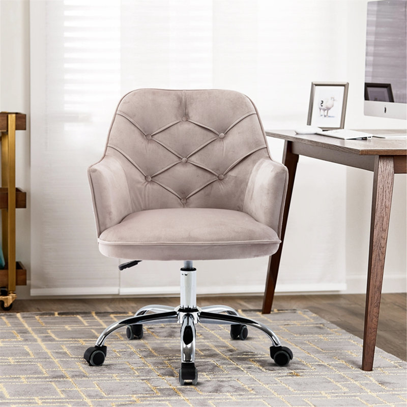 Chaise de travail en velours Exum Home Office, Gris, Argent argent