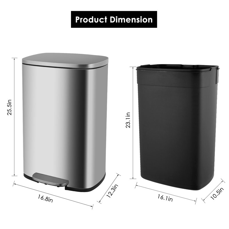 Steel Kitchen Trash Can, Silver, 50