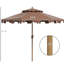Parasol de patio extérieur 9 'à bouton-poussoir inclinable et manivelle, double plateau à volants pour jardin, terrasse, piscine brun avec manivelle