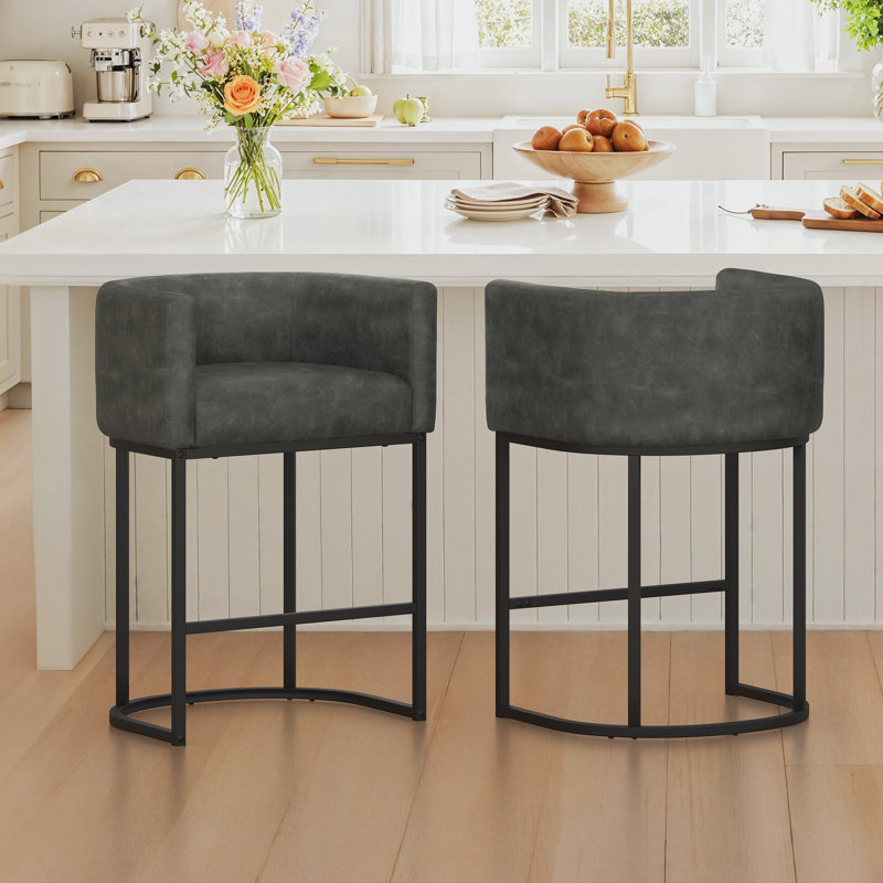 Tabouret de comptoir moderne avec structure en métal, Noir, Gris foncé