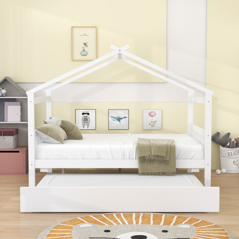 House Bed With Blackboard And Drawers, Classic Style, Creative Storage, White, Full