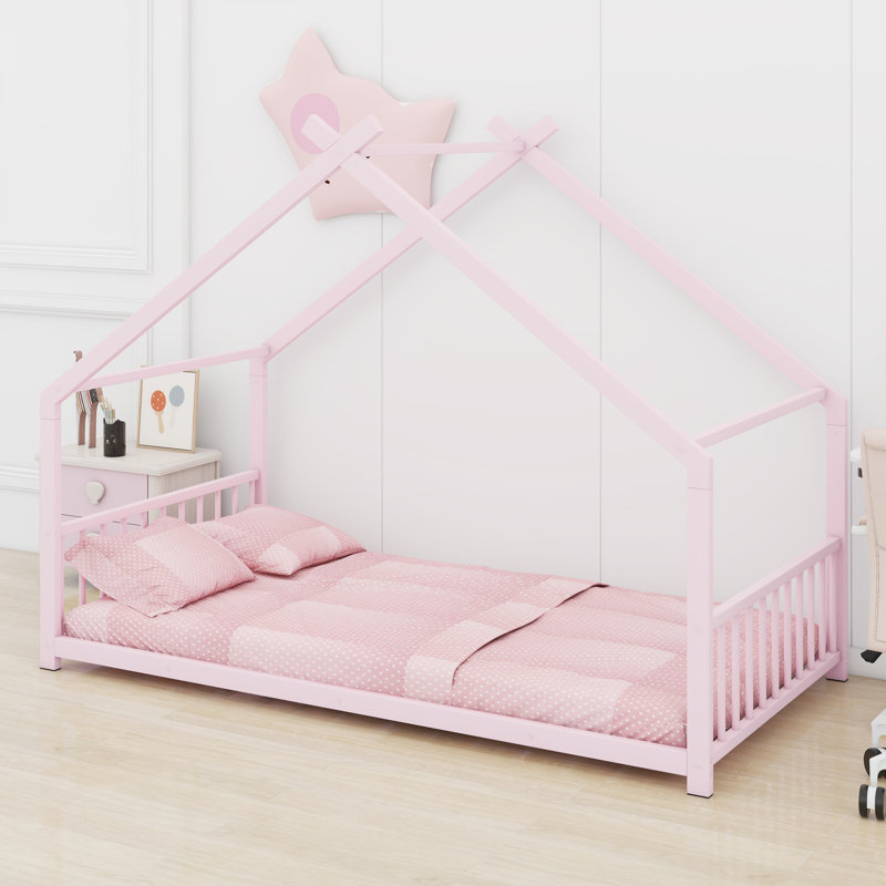 Metal House Bed, Twin, Pink