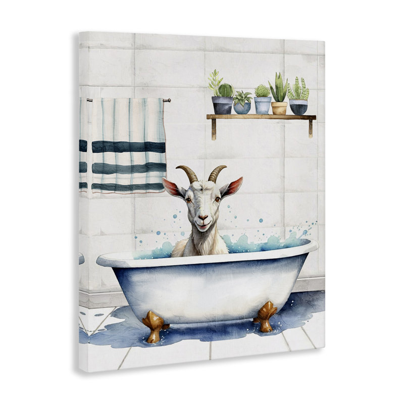 «Goat Bathtime Suds», art mural sur toile par Kim Allen, H 30 po x l 24 po