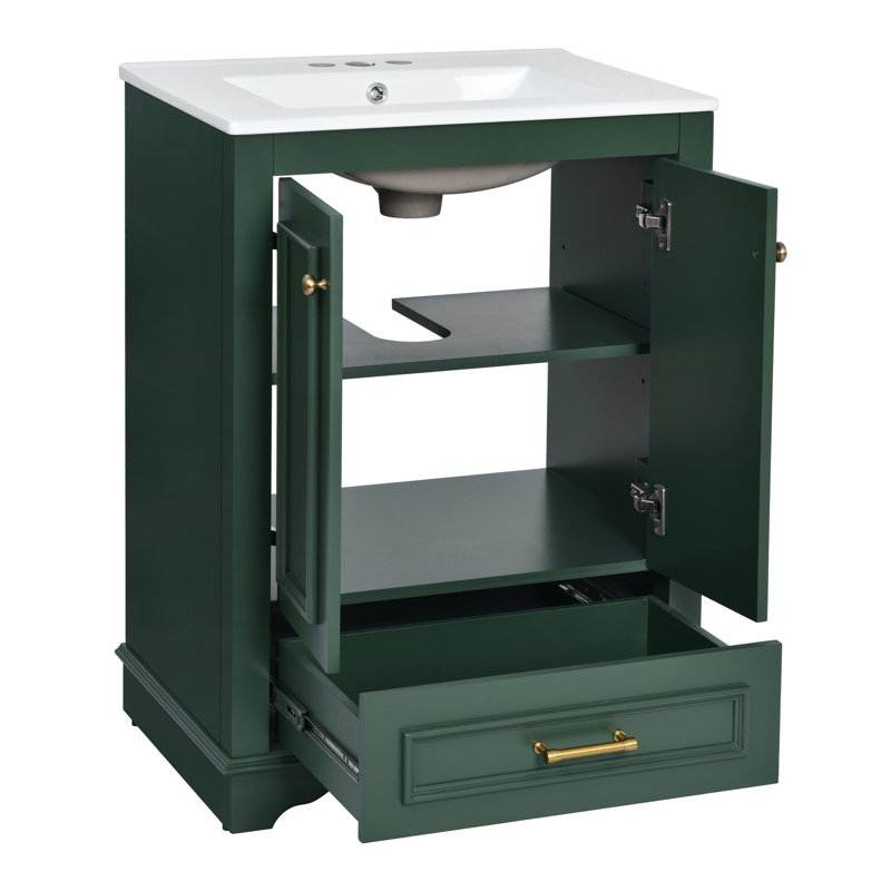Meuble-lavabo de 24 po avec lavabo en céramique, Vert