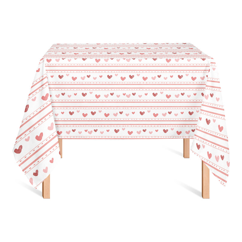 Multi Heart Stripes Pattern Tablecloth, 58" L x 58" W