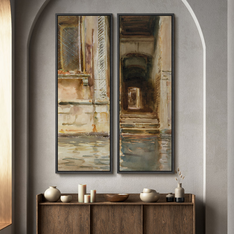 «Vintage Landscape Wall Art», ensemble de 2 toiles encadrées 20 x 60 pouces, Noir