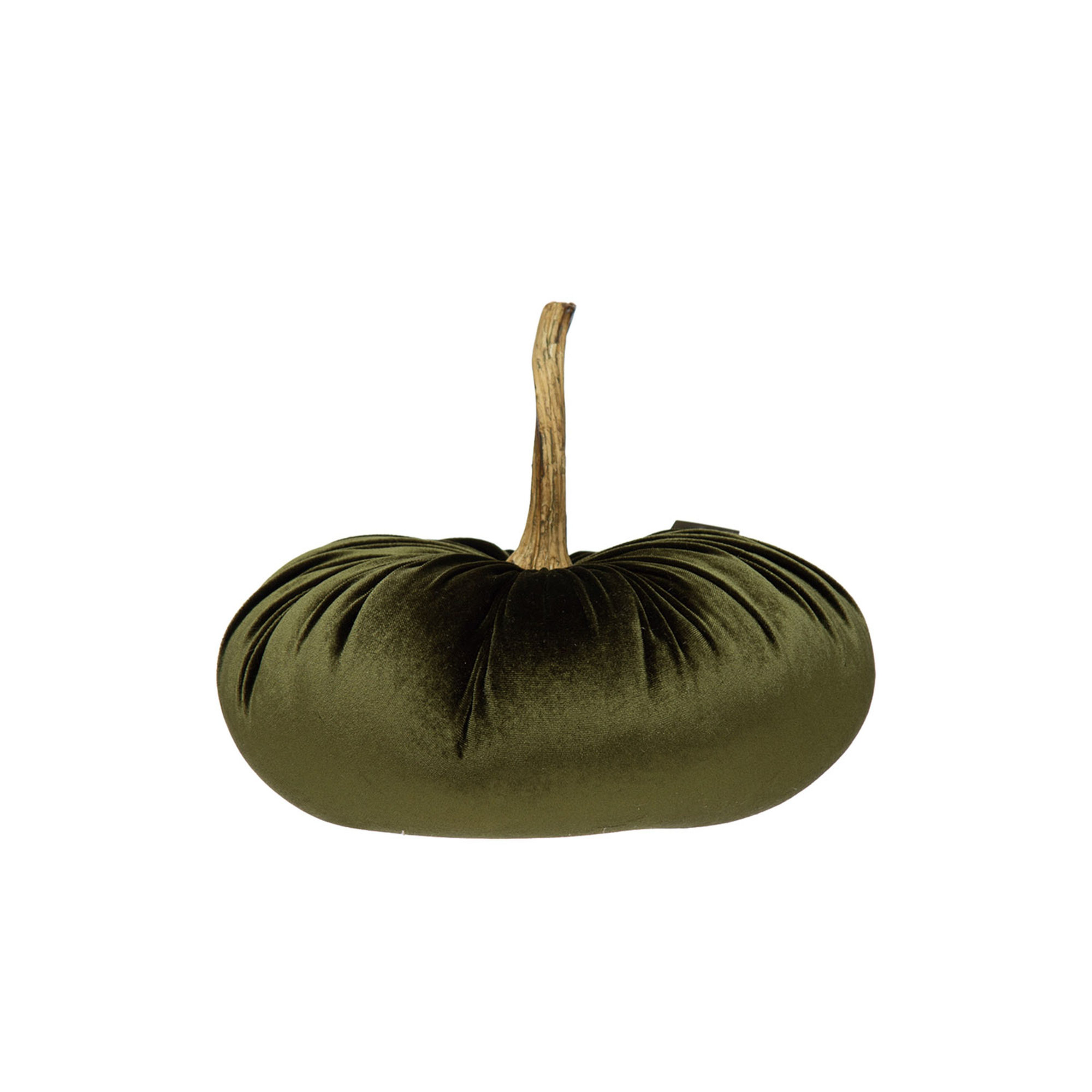 Decorative Velvet Pumpkin With Resin Stem, Green