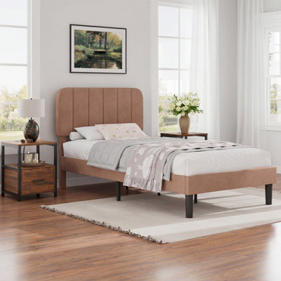 Ensemble de chambre à coucher 3 pièces, cadre de lit tapissier en velours avec ensemble de 2 tables de chevet assorties, tête de lit réglable, support à lattes de bois, aucun sommier nécessaire
