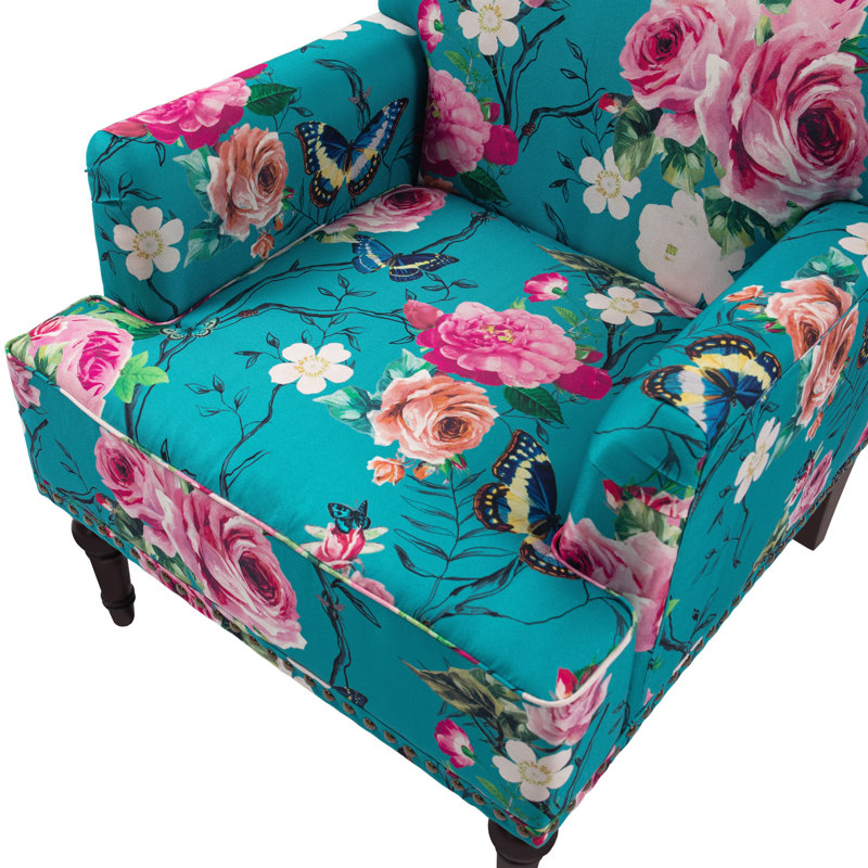 Chaise avec accoudoirs en mélange de coton Iliana, Pink Floral Linen