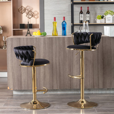 Ensemble de 2 tabourets de bar, avec repose-pieds chromé et base pivotante réglable en hauteur