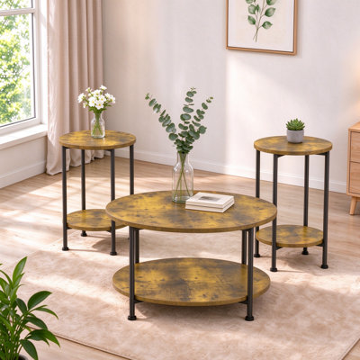 Hesvarn 3 Piece Living Room Table Set with Coffee Table and End Tables