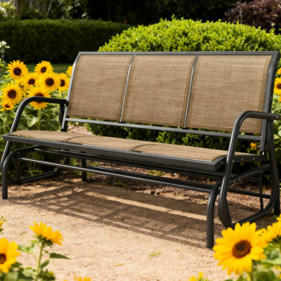 Outdoor Glider Chair With 3 Seats, Breathable Mesh And Powder - Coated Frame, Quiet Safe Glide, 33.5" High Bench, Seater, Mesh, Steel 55.1" , Mixed Brown