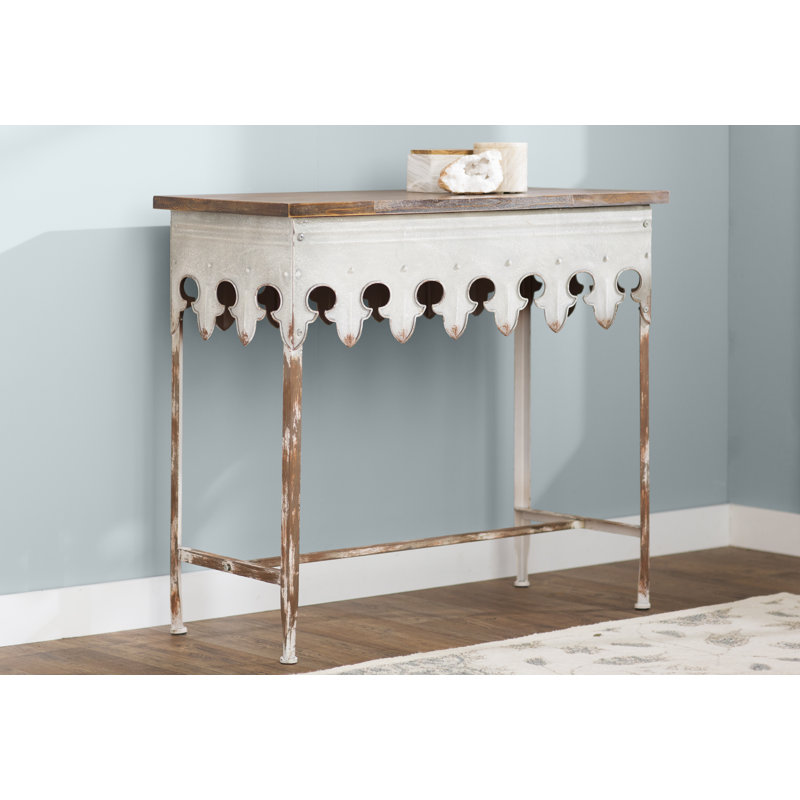 Console rustique en métal avec plateau en bois massif Deitra, Zinc